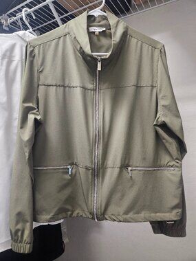 Calvin Klein Full-Zip Utility Jacket w/ Pockets, Drawstring - Khaki Green - Sz M